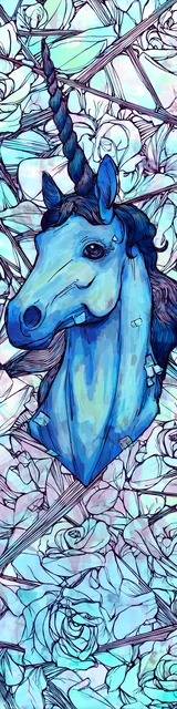 Free dragon bookmark with a blue-headed unicorn